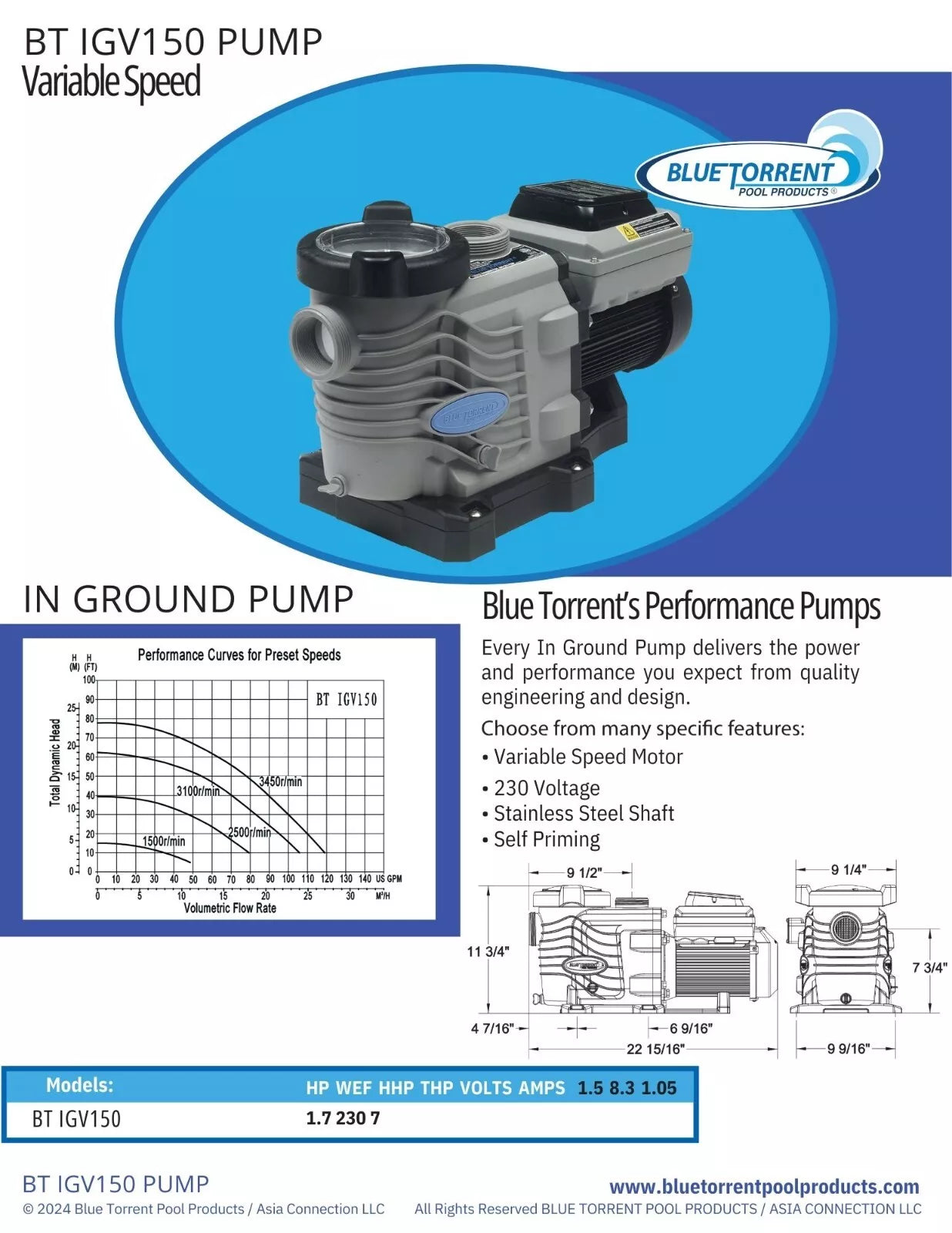 Blue Torrent 1.5 HP Variable Speed In-Ground Pool Pump